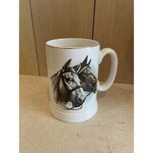 Vintage Horse Mug Equestrian Coffee Cup Gold Rim Ceramic Farmhouse Country Decor